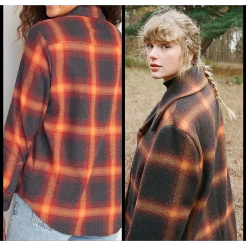 Old Navy Boyfriend Flannel Shirt Small Orange Plaid Evermore Taylor Swift Style